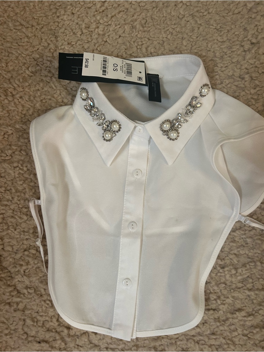 INC International Concepts Jeweled Collar Dickey - White